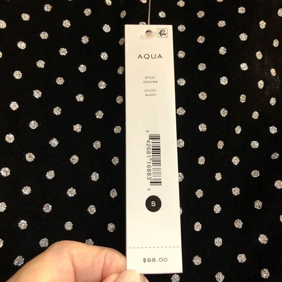 AQUA - NWT - L Sz S Metallic-Dot Velvet Long-Sleeve Mini-Dress. 100% Polyester. - Picture 6 of 13